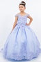 Girls Blue Floral See-Through Corset Two-Tone Embroidery Off Shoulder Ball Gown 2-16